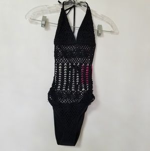 south beach hand crochet swimsuit black sz 8